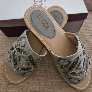 Gorgeous Sandals Embroidered and Beaded bu "Lucas Lane" Brand New - No Tags